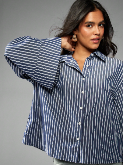 Chemise Oversize Rayures Bleu & Blanc – Manches Larges