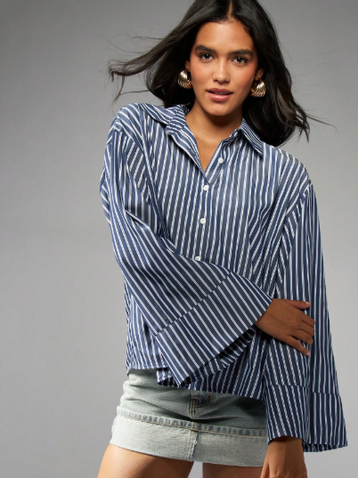 Chemise Oversize Rayures Bleu & Blanc – Manches Larges