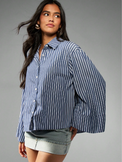 Chemise Oversize Rayures Bleu & Blanc – Manches Larges