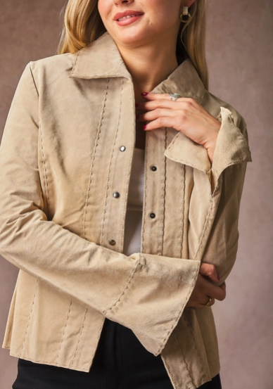 Veste en Cuir Suédine – Col Revers & Manches Fendues