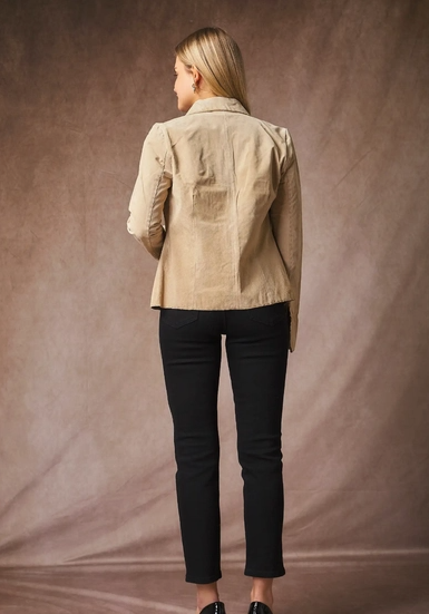Veste en Cuir Suédine – Col Revers & Manches Fendues