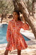 Robe imprimée coton ceinturée – Orange