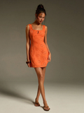 Robe mini col carré ajouré brodé – Orange