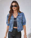Veste en Denim Bleu à Manches Courtes