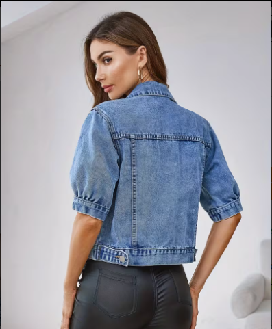 Veste en Denim Bleu à Manches Courtes