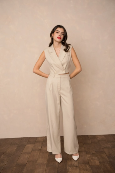 Ensemble Tailleur Rayé- Blazer sans manches