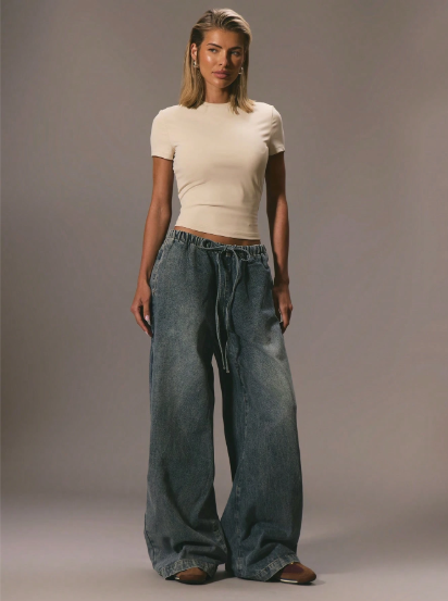 Pantalon Denim Coton — Cordon de Serrage