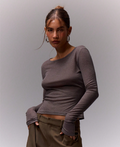 T-shirt Semi-Transparent Manches Longues — bleu denim