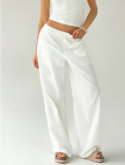 Pantalon Blanc Taille Basse — Doublure Signature