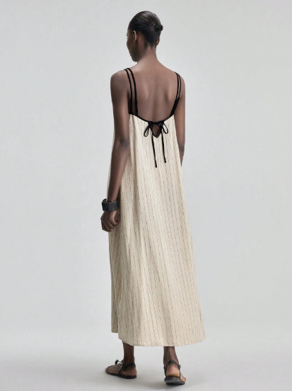 Robe longue Dos Nu  à rayures fines — Lin & Viscose, Laçages & Bretelles Fines