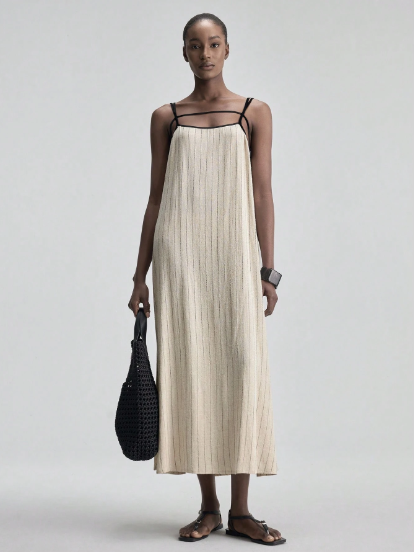 Robe longue Dos Nu  à rayures fines — Lin & Viscose, Laçages & Bretelles Fines
