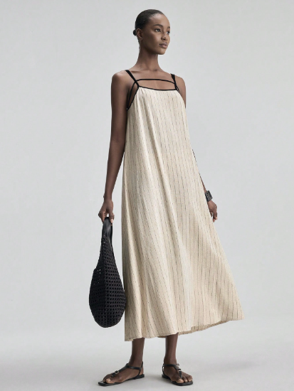Robe longue Dos Nu  à rayures fines — Lin & Viscose, Laçages & Bretelles Fines