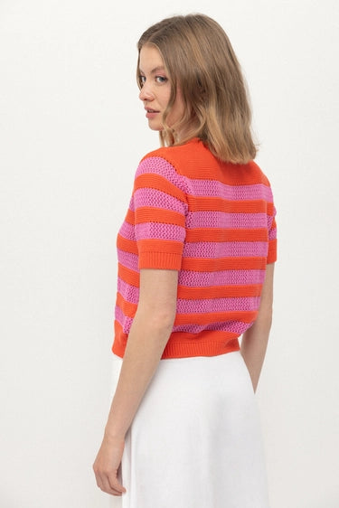 Pull Manches Courtes Rose & Orange – 100% Coton