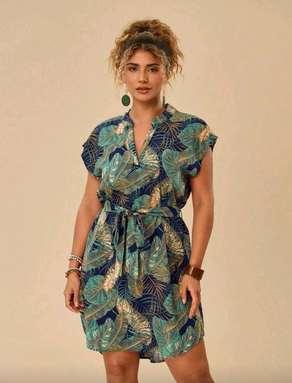 Robe Mi-Longue Imprimé Tropical – Grande taille