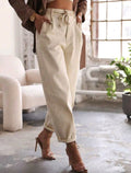 Pantalon Fuselé Crème à Pinces