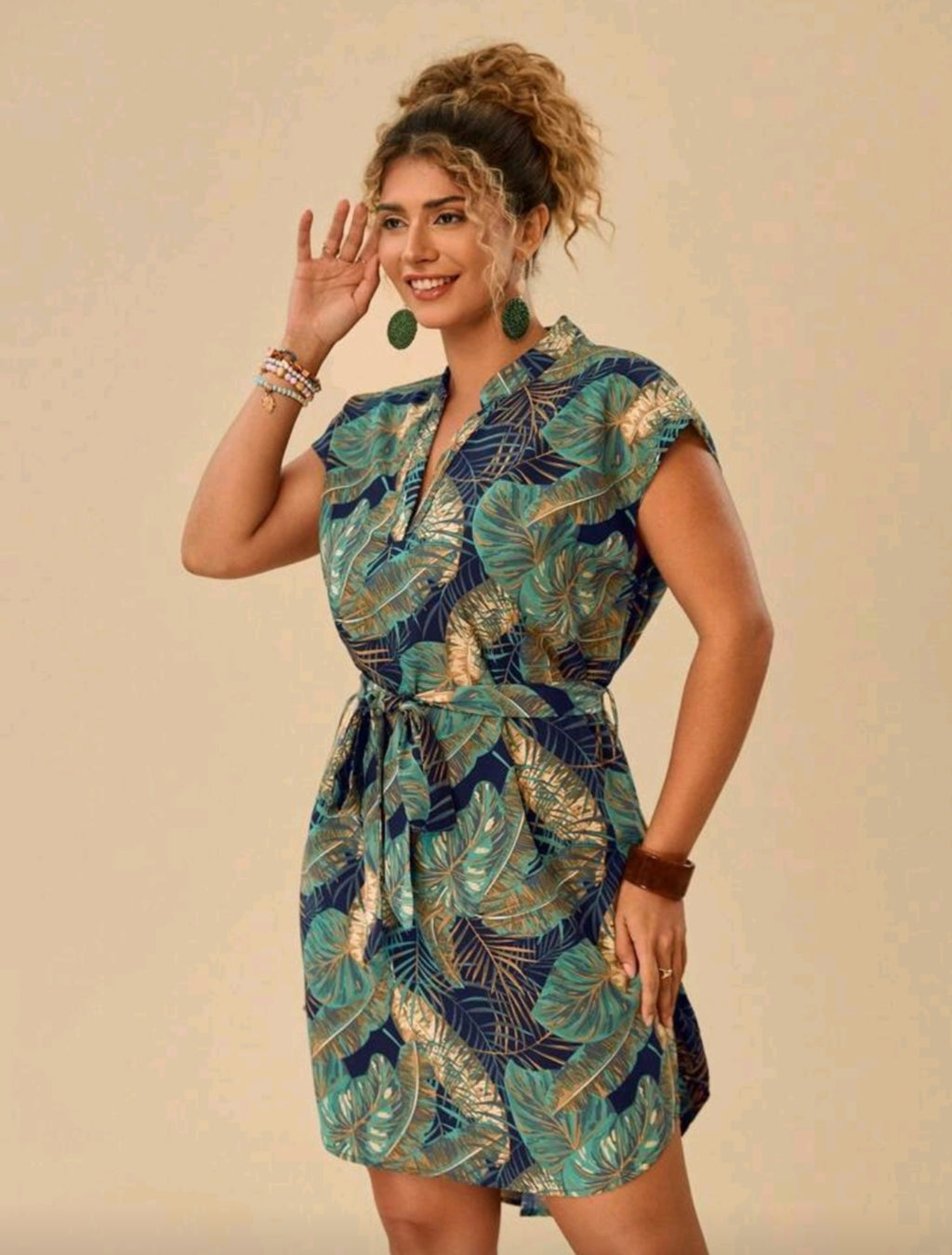 Robe Mi-Longue Imprimé Tropical – Grande taille